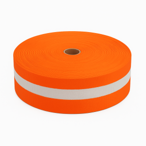 Taśma ostrzegawcza materiałowa pomarańczowo-biała 100m dwustronna neonowa